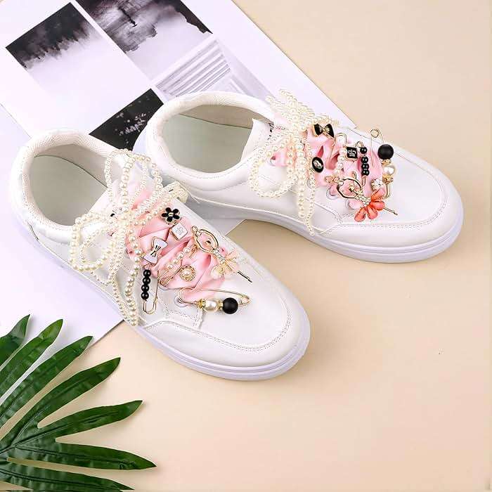 MJOGGOTT 34 Pcs Shoe Charms for Sneakers, Junk Socks Charms, DIY Shoe Lace Charm for Women with Ribbon Lace Shoelaces Contain Bows/Clips/Pins/Jewelry/Pearls Shoe Charm for Clothes, Hats Decoratin - Image 3