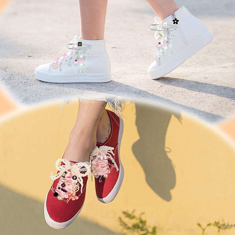 MJOGGOTT 34 Pcs Shoe Charms for Sneakers, Junk Socks Charms, DIY Shoe Lace Charm for Women with Ribbon Lace Shoelaces Contain Bows/Clips/Pins/Jewelry/Pearls Shoe Charm for Clothes, Hats Decoratin - Image 6