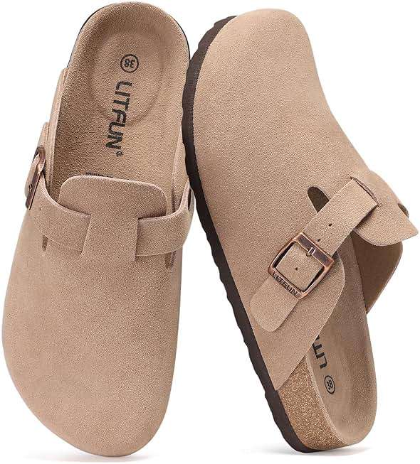 Litfun Unisex Genuine Suede Clogs Soft Footbed Leather Potato Shoes Comfort Slip On Clogs with Arch Support - Image 1