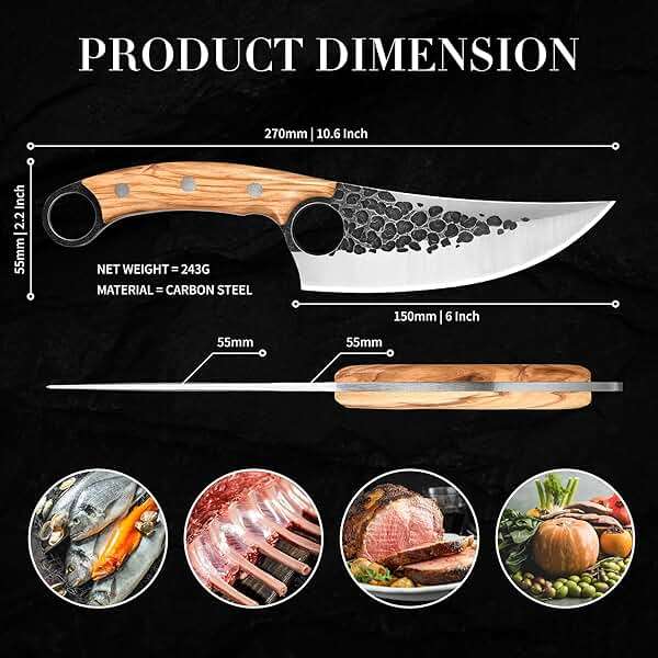 ZhengSheng Forged Viking Kitchen Knife with Olive Wood Grip & Protective Leather Sheath, Perfect for Home Cooking, Camping and BBQ - Image 2