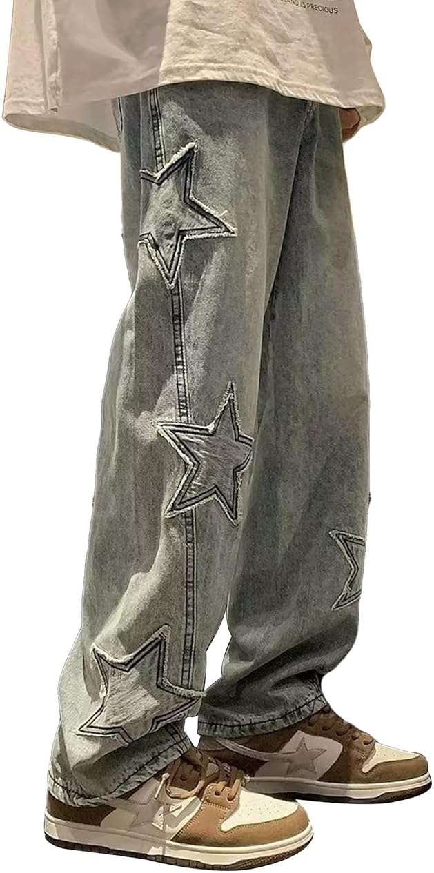 ZUNQKG Womens Baggy Jeans High Waisted Star Torn Patch Teen Girls Y2k Grunge Street Straight Leg Denim - Image 1