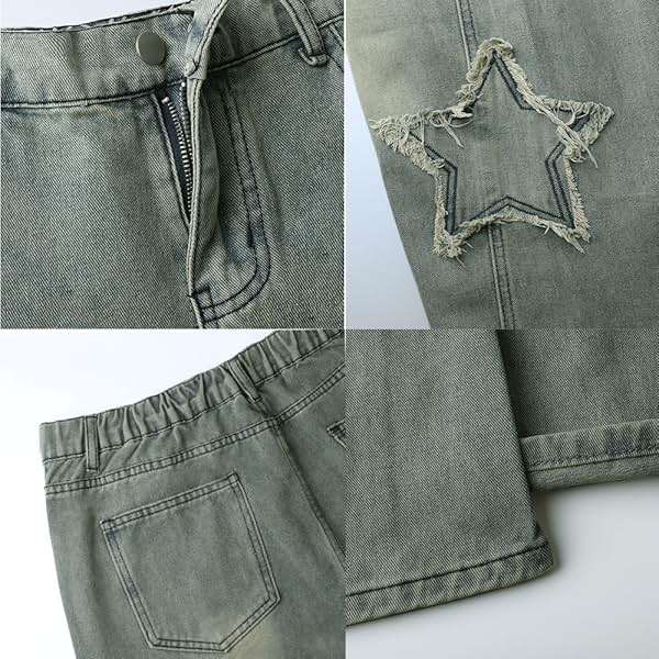 ZUNQKG Womens Baggy Jeans High Waisted Star Torn Patch Teen Girls Y2k Grunge Street Straight Leg Denim - Image 5