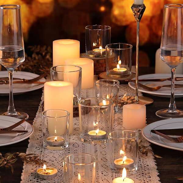 Volens 24pcs Assorted Clear Votive Candle Holders for Wedding Table Centerpieces, Large Glass Candle Holder for Votive & Tealight Candle, Party Decorations for Bridal and Baby Shower - Image 3