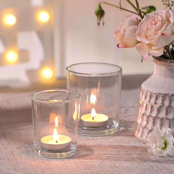 Volens 24pcs Assorted Clear Votive Candle Holders for Wedding Table Centerpieces, Large Glass Candle Holder for Votive & Tealight Candle, Party Decorations for Bridal and Baby Shower - Image 5