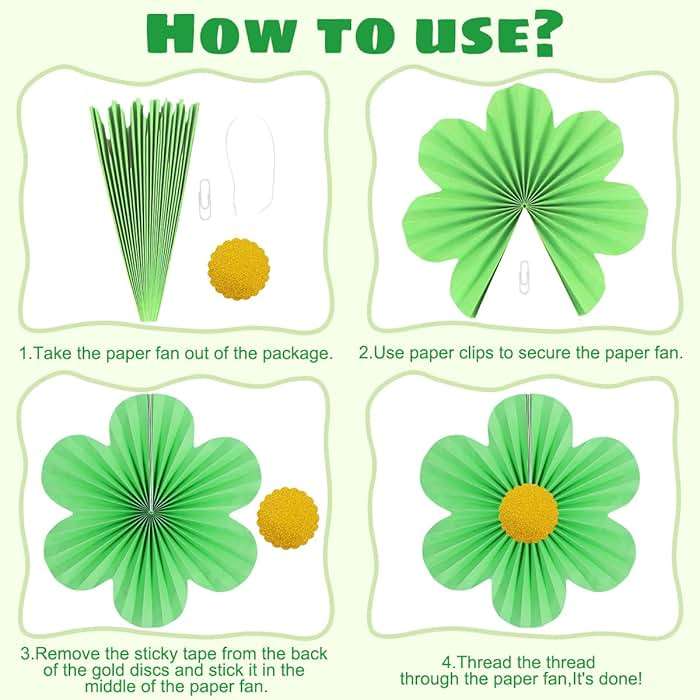 Yuxiou Green Paper Flower Decorations Pack of 9 Green, Ivory & Light Green Fans with Gold Discs for Birthday, Baby Shower, Wedding & Spring Occasions - Image 7