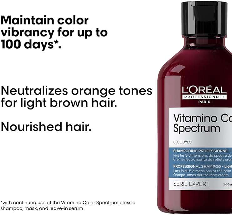 L'Oréal Professionnel Paris Vitamino Color Spectrum Blue Shampoo - Neutralizes Orange Tones, Enhances Shine & Vibrancy, Maintains Day 1 Hair Color, Hydrates & Strengthens Light Brown Hair - Image 3
