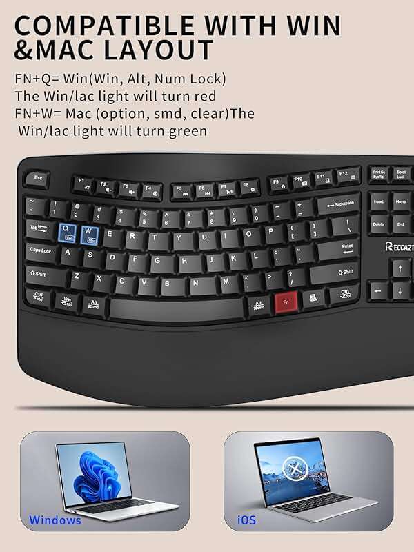 Wireless Keyboard and Mouse Combo,2.4G Full Size Wave Keys Ergonomic Keyboard with Wrist Rest for Natural Typing, 3 DPI Adjustable Ergonomic Silent Mouse for Computer/Laptop/Windows/Mac (Black) - Image 4
