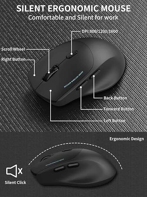 Wireless Keyboard and Mouse Combo,2.4G Full Size Wave Keys Ergonomic Keyboard with Wrist Rest for Natural Typing, 3 DPI Adjustable Ergonomic Silent Mouse for Computer/Laptop/Windows/Mac (Black) - Image 5