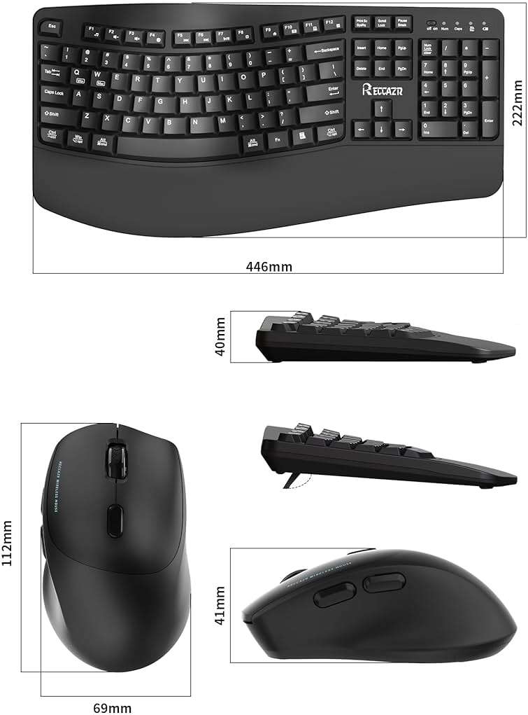 Wireless Keyboard and Mouse Combo,2.4G Full Size Wave Keys Ergonomic Keyboard with Wrist Rest for Natural Typing, 3 DPI Adjustable Ergonomic Silent Mouse for Computer/Laptop/Windows/Mac (Black) - Image 9