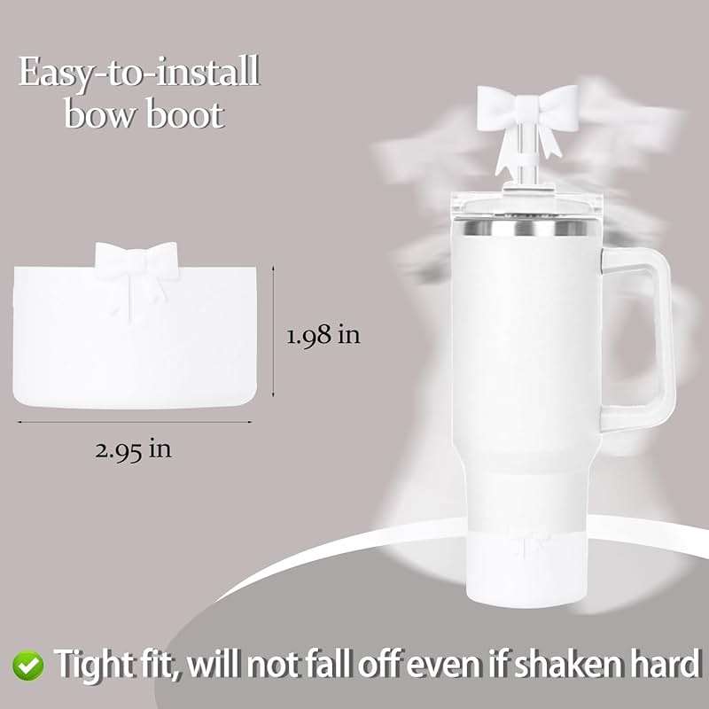 Bow Silicone Protective for Stanley Boot for 20/30/40Oz, Bow Straw Cover Topper for Stanley Cup 10mm/0.4in, 2 Pack Cup Accessories Compatible 12-24Oz for Hydroflask Boot and More (White Set) - Image 3