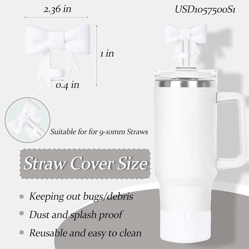 Bow Silicone Protective for Stanley Boot for 20/30/40Oz, Bow Straw Cover Topper for Stanley Cup 10mm/0.4in, 2 Pack Cup Accessories Compatible 12-24Oz for Hydroflask Boot and More (White Set) - Image 4