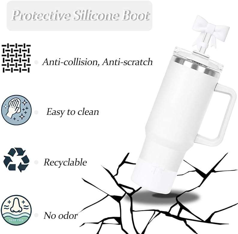 Bow Silicone Protective for Stanley Boot for 20/30/40Oz, Bow Straw Cover Topper for Stanley Cup 10mm/0.4in, 2 Pack Cup Accessories Compatible 12-24Oz for Hydroflask Boot and More (White Set) - Image 5