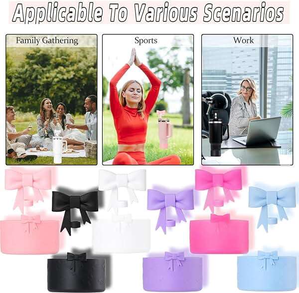 Bow Silicone Protective for Stanley Boot for 20/30/40Oz, Bow Straw Cover Topper for Stanley Cup 10mm/0.4in, 2 Pack Cup Accessories Compatible 12-24Oz for Hydroflask Boot and More (White Set) - Image 7