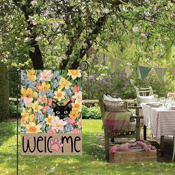 AVOIN colorlife Spring Floral Garden Flag 12x18 Inch Double Sided Outside, Black Cat Welcome Seasonal Yard Outdoor Flag - Image 5