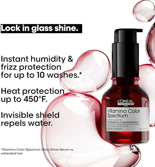 L'Oréal Professionnel Paris Vitamino Color Spectrum Glass Shine Serum - Instant Glass Shine, Protects Colored Hair, Heat Protection Up to 450°F, Vibrant Colors Up to 100 Days - Image 4