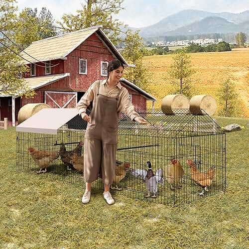 Metal Chicken Coop, Chicken Run Pen for Yard with Cover, Outdoor Metal Portable Chicken Cage with 4 Door and 1 Window for Outside Duck Rabbit Hen, 86"×40"×40" - Image 1