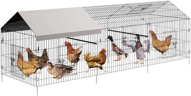 Metal Chicken Coop, Chicken Run Pen for Yard with Cover, Outdoor Metal Portable Chicken Cage with 4 Door and 1 Window for Outside Duck Rabbit Hen, 86"×40"×40" - Image 2