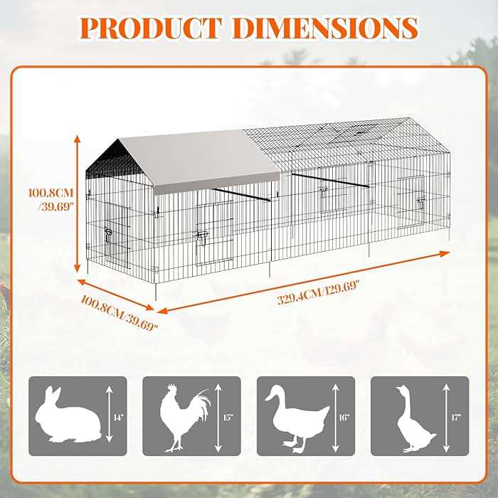 Metal Chicken Coop, Chicken Run Pen for Yard with Cover, Outdoor Metal Portable Chicken Cage with 4 Door and 1 Window for Outside Duck Rabbit Hen, 86"×40"×40" - Image 3