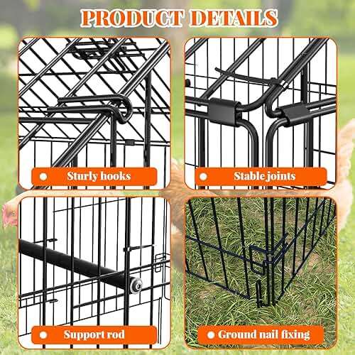 Metal Chicken Coop, Chicken Run Pen for Yard with Cover, Outdoor Metal Portable Chicken Cage with 4 Door and 1 Window for Outside Duck Rabbit Hen, 86"×40"×40" - Image 4