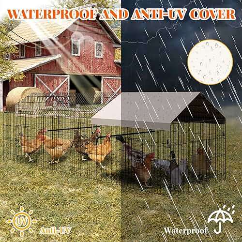 Metal Chicken Coop, Chicken Run Pen for Yard with Cover, Outdoor Metal Portable Chicken Cage with 4 Door and 1 Window for Outside Duck Rabbit Hen, 86"×40"×40" - Image 5