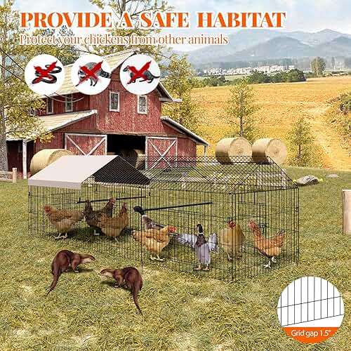 Metal Chicken Coop, Chicken Run Pen for Yard with Cover, Outdoor Metal Portable Chicken Cage with 4 Door and 1 Window for Outside Duck Rabbit Hen, 86"×40"×40" - Image 6