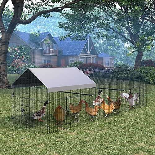 Metal Chicken Coop, Chicken Run Pen for Yard with Cover, Outdoor Metal Portable Chicken Cage with 4 Door and 1 Window for Outside Duck Rabbit Hen, 86"×40"×40" - Image 7