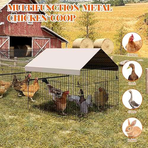Metal Chicken Coop, Chicken Run Pen for Yard with Cover, Outdoor Metal Portable Chicken Cage with 4 Door and 1 Window for Outside Duck Rabbit Hen, 86"×40"×40" - Image 8