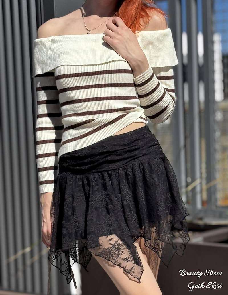 Avidlove Lace Mini Skirts for Women Flowy Skirt Boho Layered Asymmetrical Short Skirt - Image 3