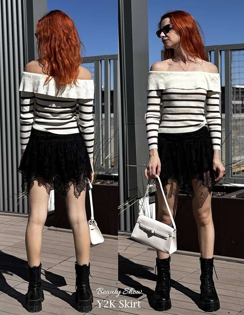 Avidlove Lace Mini Skirts for Women Flowy Skirt Boho Layered Asymmetrical Short Skirt - Image 4