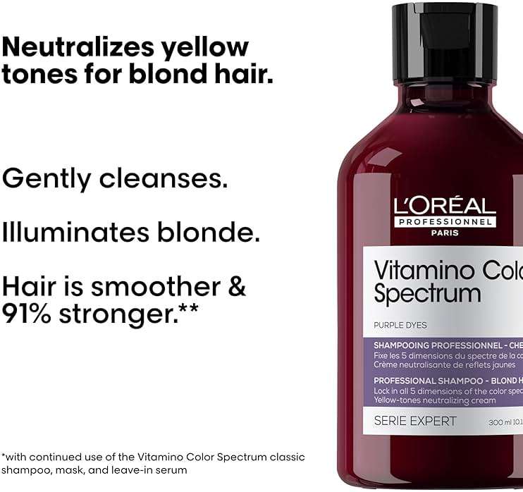 L'Oréal Professionnel Paris Vitamino Color Spectrum Purple Shampoo - Neutralizes Yellow Tones, Enhances Shine & Vibrancy, Maintains Day 1 Hair Color, Hydrates & Strengthens Blonde Hair - Image 3