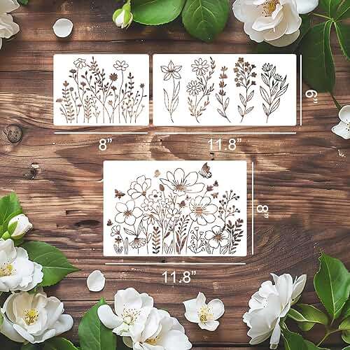 Flower Stencils for Painting Wildflower Stencils Reusable Floral Stencil for Crafts Wall Canvas Fabrics Furniture Card - Image 2