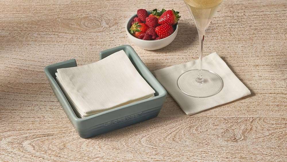 Le Creuset Stoneware Signature Cocktail Napkin Holder, 6 ", Cerise - Image 2