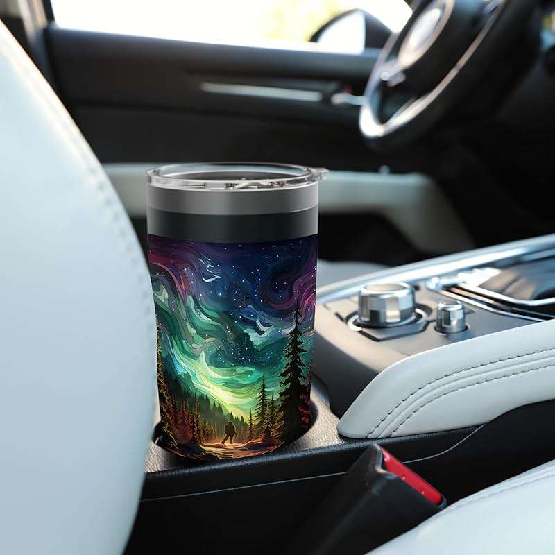 Bigfoot Sasquatch Forest Northern Lights Starry Sky Stainless Steel Insulated Tumbler - Image 2