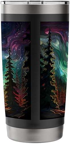 Bigfoot Sasquatch Forest Northern Lights Starry Sky Stainless Steel Insulated Tumbler - Image 3