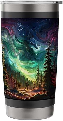 Bigfoot Sasquatch Forest Northern Lights Starry Sky Stainless Steel Insulated Tumbler - Image 4