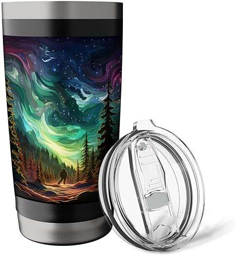 Bigfoot Sasquatch Forest Northern Lights Starry Sky Stainless Steel Insulated Tumbler - Image 6