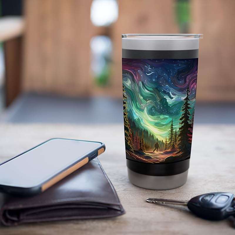Bigfoot Sasquatch Forest Northern Lights Starry Sky Stainless Steel Insulated Tumbler - Image 7