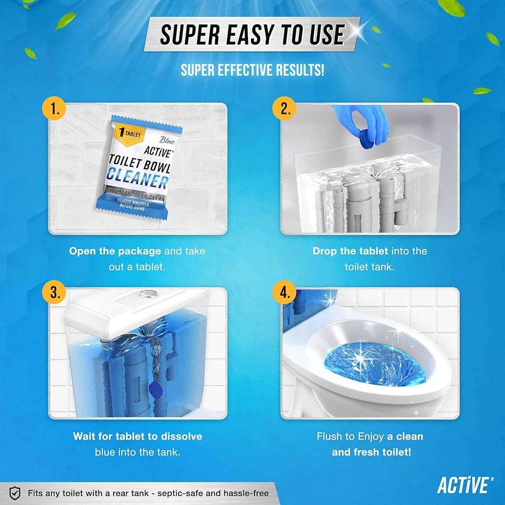ACTIVE Automatic Toilet Bowl Cleaner and Mold Stain Remover - Includes 12ct Toilet Bowl Cleaning Tablets and 7oz Mold Stain Removing Gel - Image 8