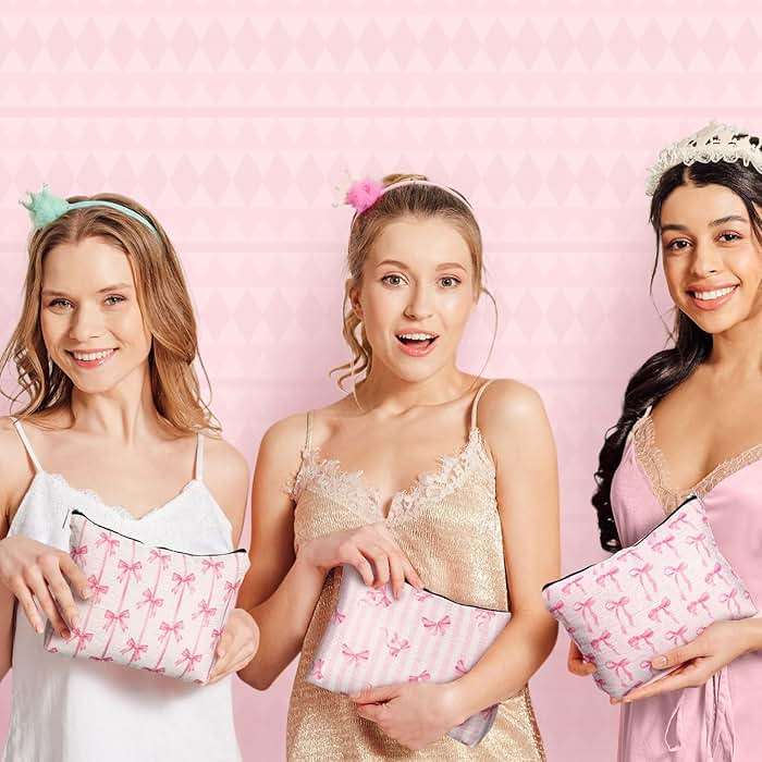 Kacctyen 6 Pack Pink Coquette Bow Makeup Bag Preppy Cosmetic Bags Zipper Pouch Travel Toiletry Bag Pink Trendy Pouch Bag Gift for Coquette Birthday Paty Favor Girls Travel Storage Accessories - Image 6