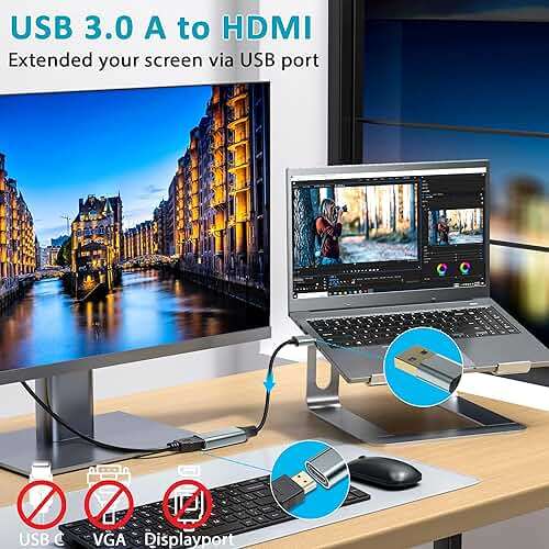 Herfair USB to HDMI Adapter [1080P Full HD, Built-in Driver] HDMI Adapter for Laptop to Monitor USB 3.0 to TV Screen Converter for MacOS/Windows 11/10/8.1/8/7 Computers Desktops PC MacBook - Image 2