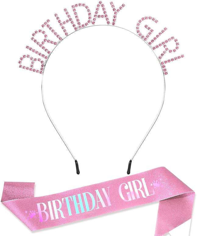 CAVETEE Birthday Girl Crown and Sash， Princess Tiara Happy Birthday Headband Party Accessories for Women and Girls - Image 1