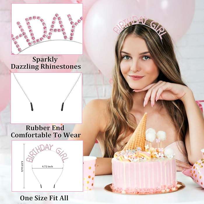 CAVETEE Birthday Girl Crown and Sash， Princess Tiara Happy Birthday Headband Party Accessories for Women and Girls - Image 2