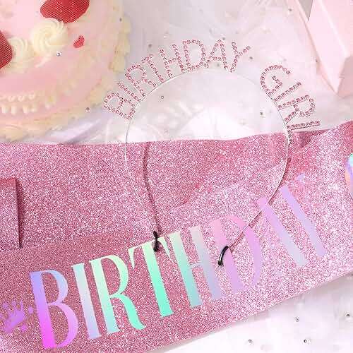 CAVETEE Birthday Girl Crown and Sash， Princess Tiara Happy Birthday Headband Party Accessories for Women and Girls - Image 7
