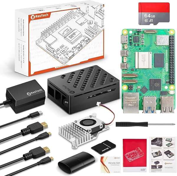 RasTech Raspberry Pi 5 16GB Kit 64GB Edition with Active Cooler,GaN 27W 5.1V5A USB-C Power Supply,Pi5 16GB Board,64GB Card Readers Kit, Case for Pi 5,Dual 4K Micro HD Out Cables and User Manual - Image 1