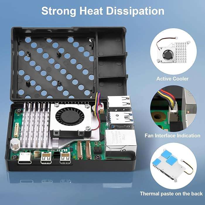 RasTech Raspberry Pi 5 16GB Kit 64GB Edition with Active Cooler,GaN 27W 5.1V5A USB-C Power Supply,Pi5 16GB Board,64GB Card Readers Kit, Case for Pi 5,Dual 4K Micro HD Out Cables and User Manual - Image 3