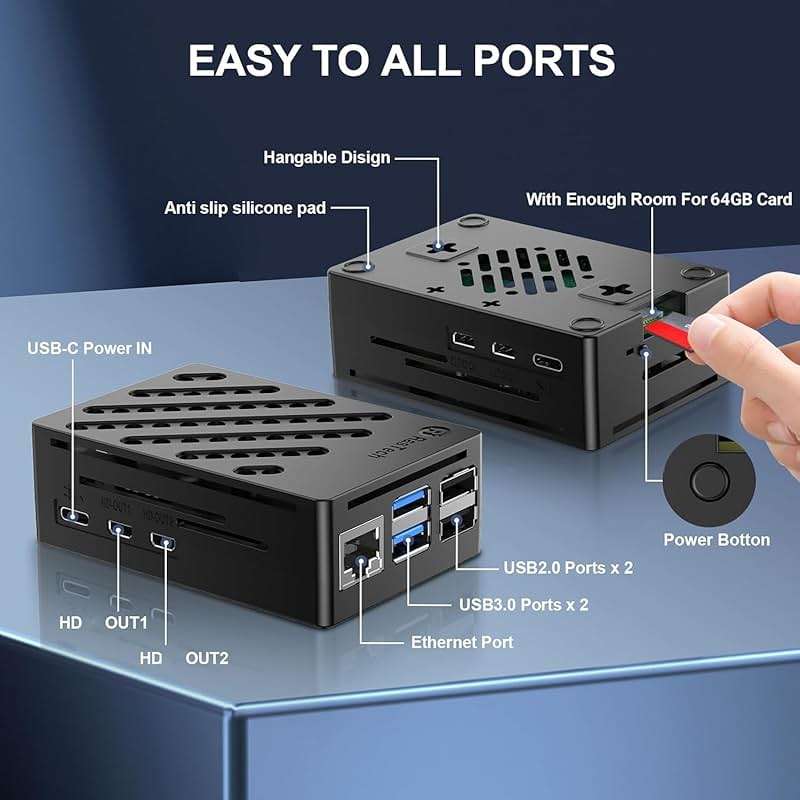 RasTech Raspberry Pi 5 16GB Kit 64GB Edition with Active Cooler,GaN 27W 5.1V5A USB-C Power Supply,Pi5 16GB Board,64GB Card Readers Kit, Case for Pi 5,Dual 4K Micro HD Out Cables and User Manual - Image 6