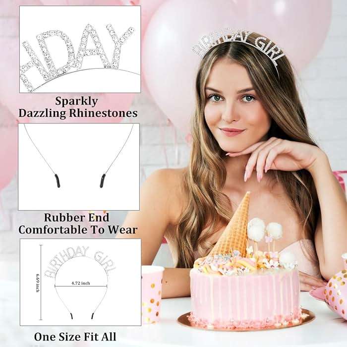 CAVETEE Birthday Girl Crown and Sash， Princess Tiara Happy Birthday Headband Party Accessories for Women and Girls - Image 2