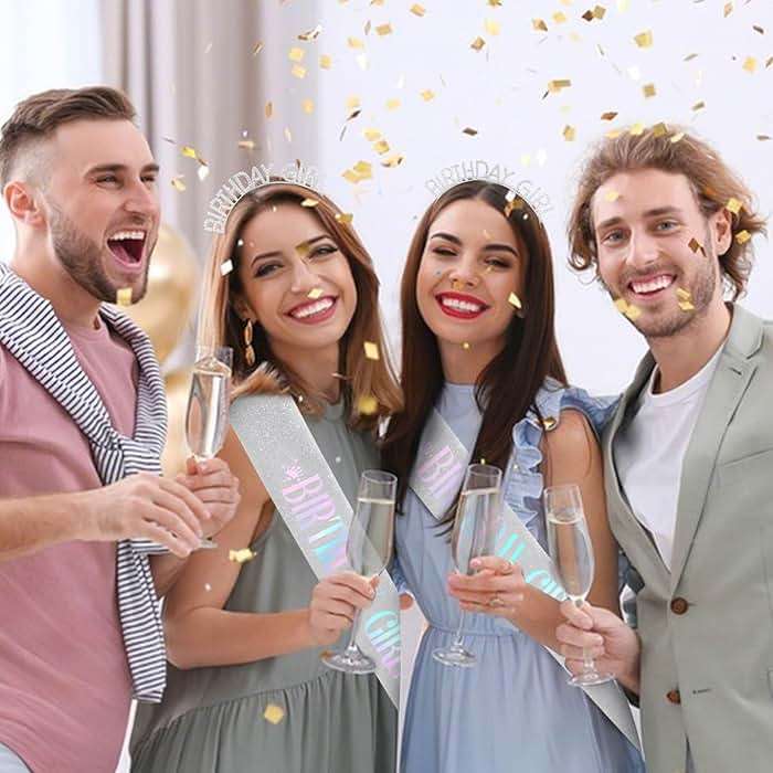 CAVETEE Birthday Girl Crown and Sash， Princess Tiara Happy Birthday Headband Party Accessories for Women and Girls - Image 4