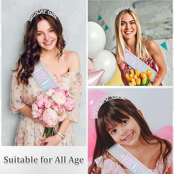 CAVETEE Birthday Girl Crown and Sash， Princess Tiara Happy Birthday Headband Party Accessories for Women and Girls - Image 5