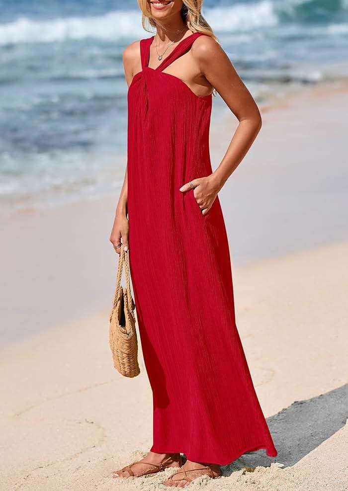 PRETTYGARDEN Womens 2026 Casual Long Summer Dresses Sleeveless Strappy Loose Flowy Beach Vacation Maxi Dress with Pockets - Image 6
